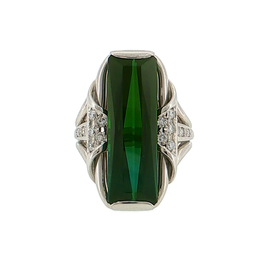 13.13 Green Tourmaline & Diamond Cocktail Ring Platinum