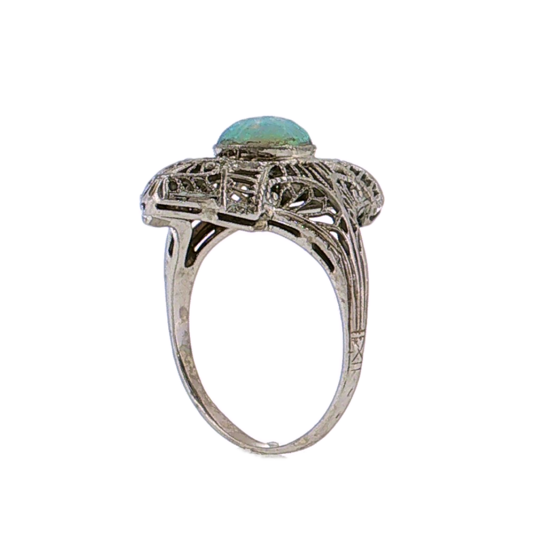 .70 Antique Art Deco Opal Cocktail Ring 18K White Gold