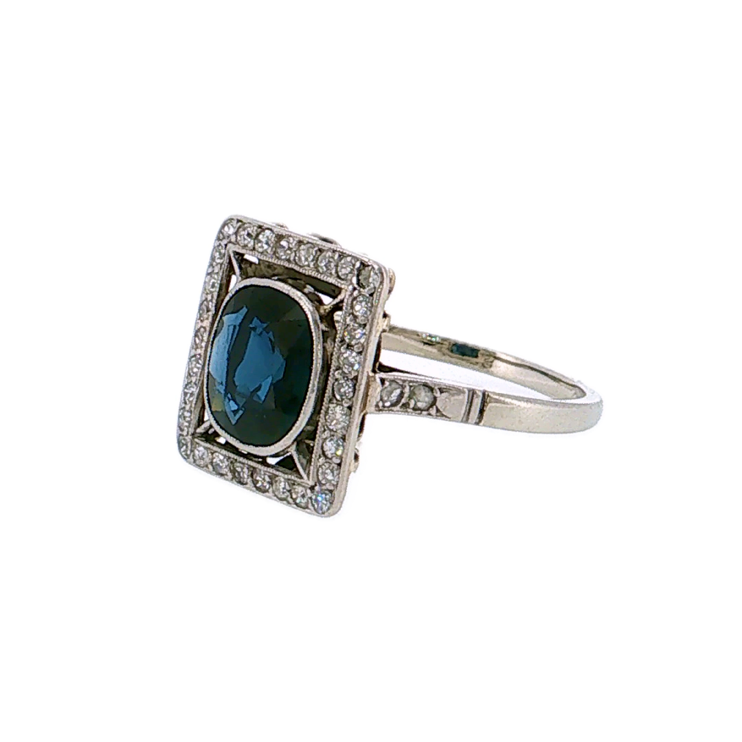 1.48 Antique Cushion Cut Sapphire Engagement Ring 18K