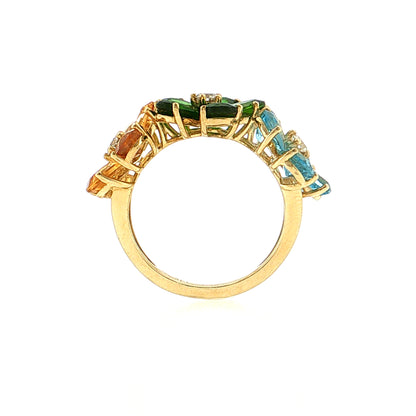 6.24 Pear Cut Gemstone Flower Ring 14K Yellow Gold