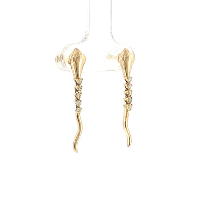 .17 Diamond Snake Drop Earrings 14k Yellow Gold