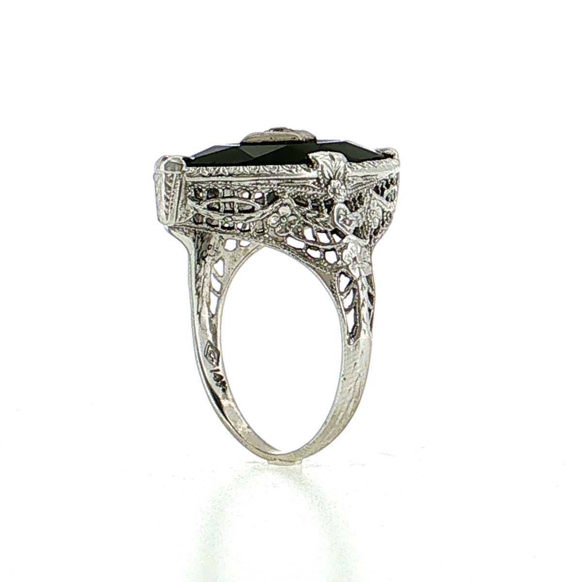 .03 Art Deco Diamond Cocktail Ring 14K White Gold