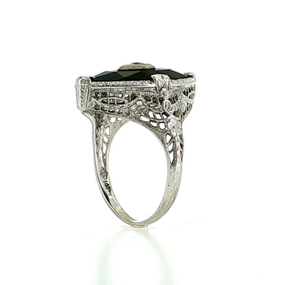 .03 Art Deco Diamond Cocktail Ring 14K White Gold