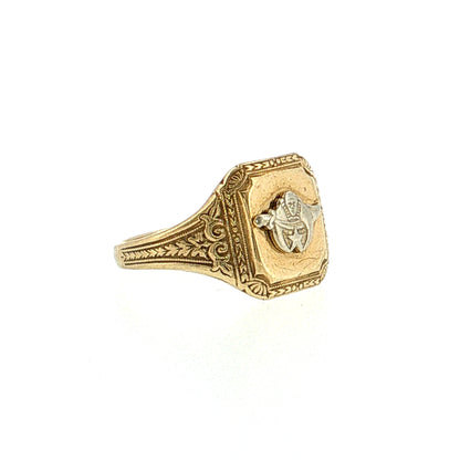 Vintage Mid-Century Shriner's Signet Ring Two-Tone 10k