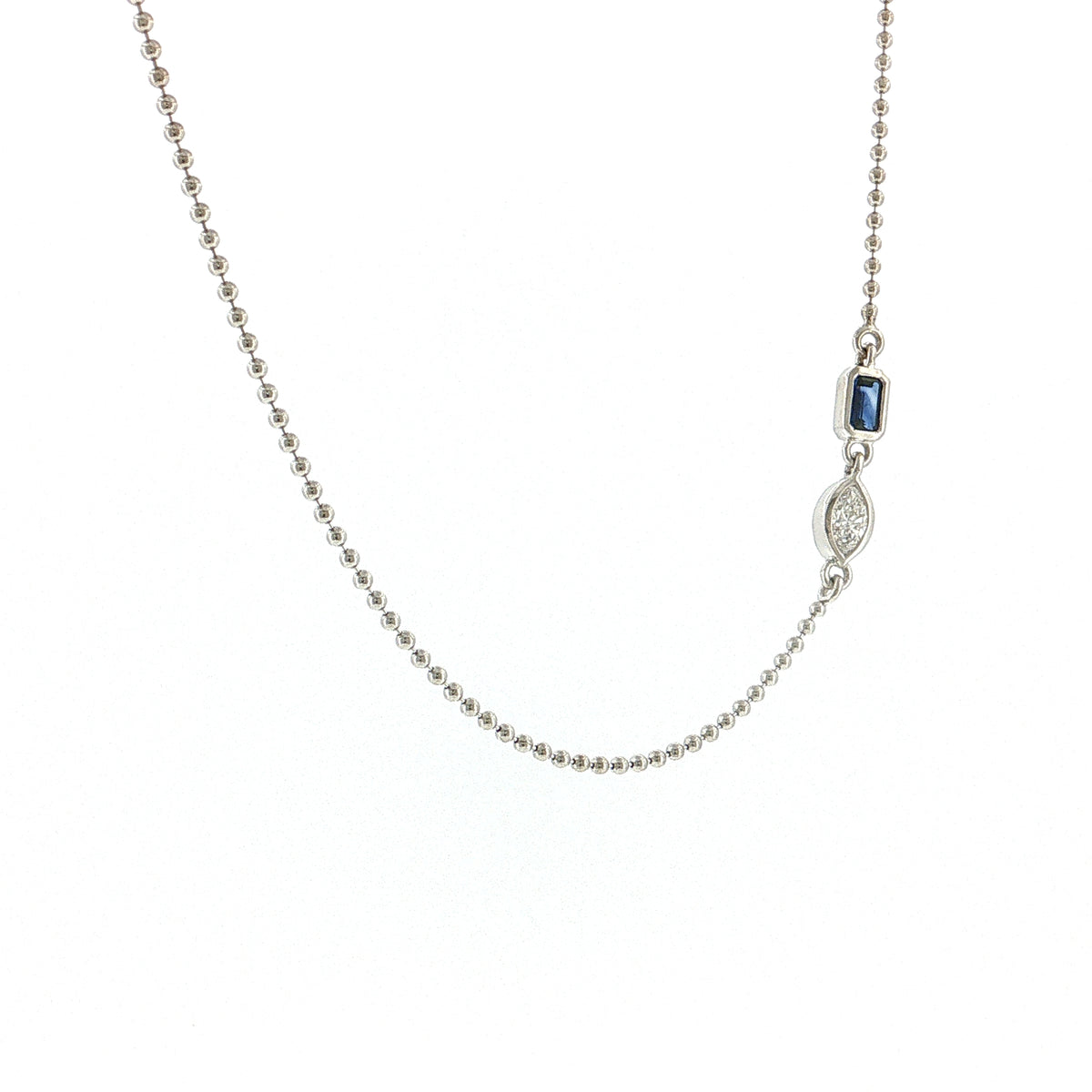 Marquise Diamond & Sapphire Pendant Necklace 14k White Gold