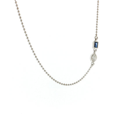 Marquise Diamond & Sapphire Pendant Necklace 14k White Gold