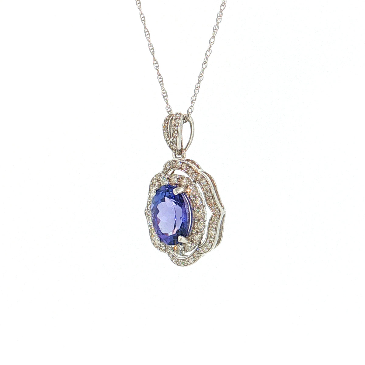 2.51 Oval Tanzanite & Diamond Halo Pendant 14k