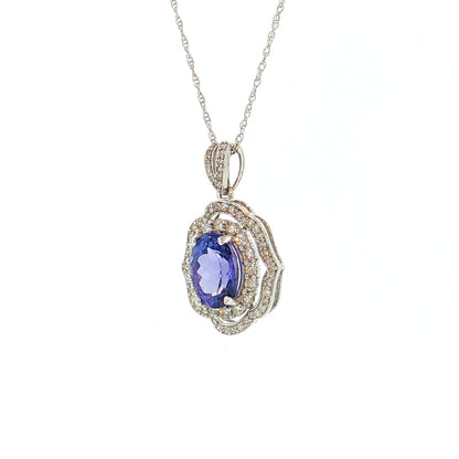 2.51 Oval Tanzanite & Diamond Halo Pendant 14k