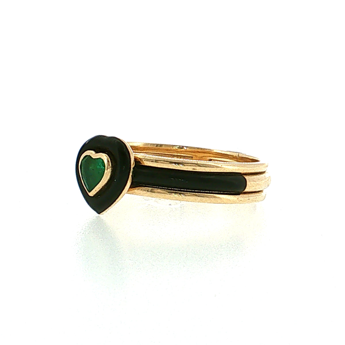 .25 Heart Cut Emerald & Black Enamel Stacking Ring 14k