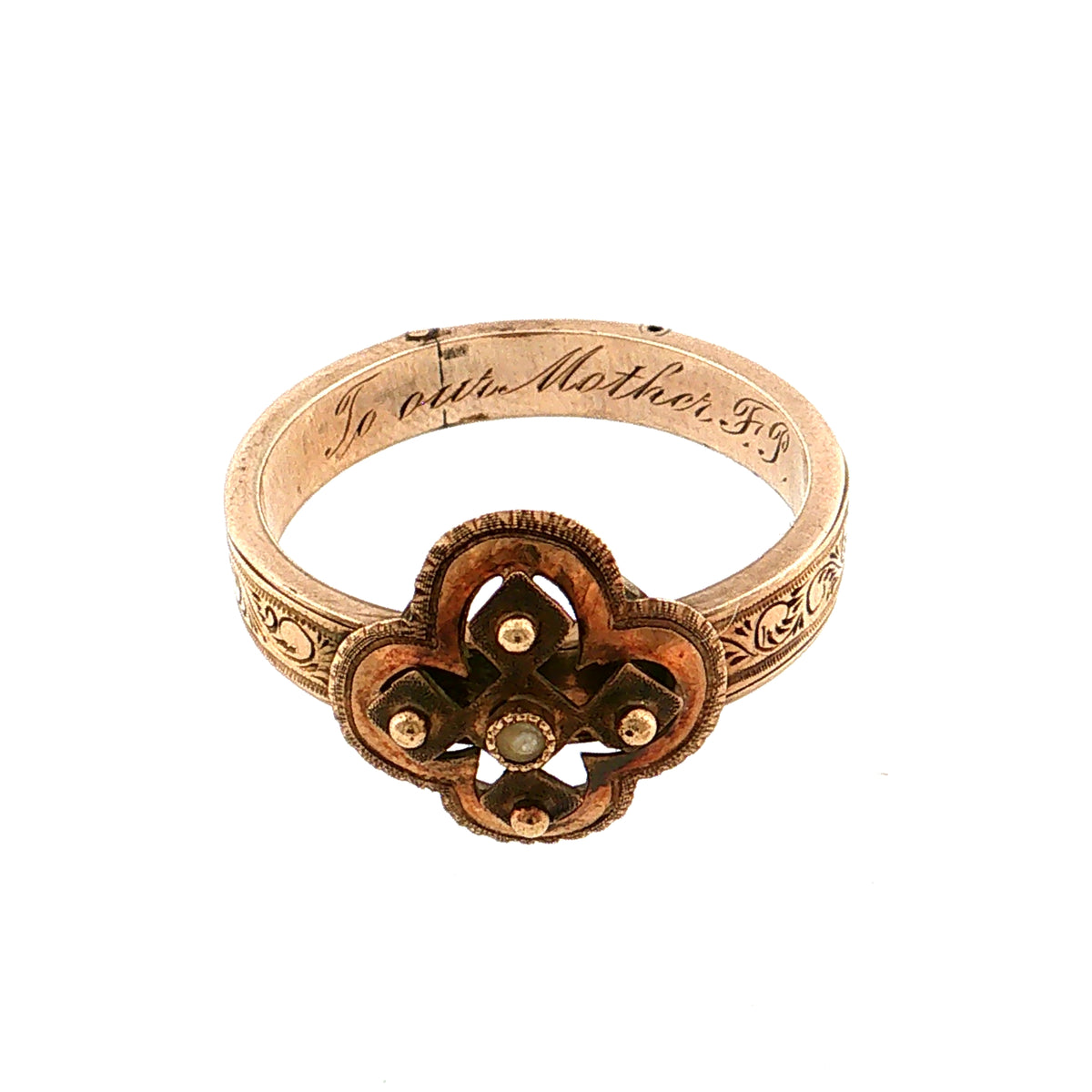 Antique Victorian Pearl Mourning Cocktail Ring 12k Rose Gold