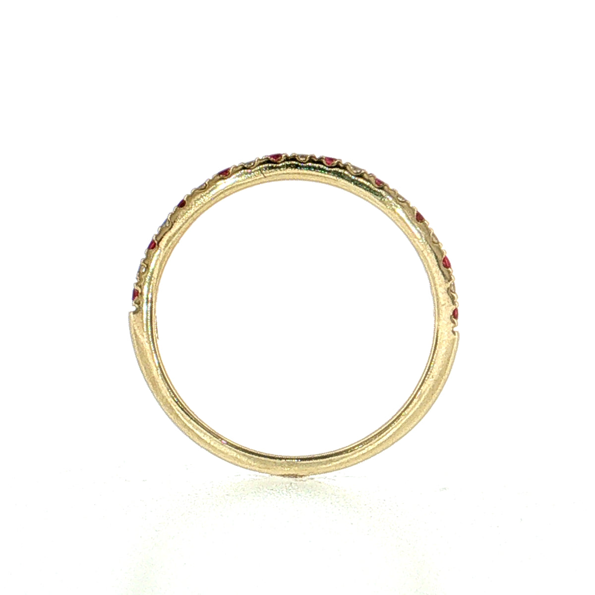 Half-Eternity Diamond & Ruby Wedding Band 14k Yellow Gold