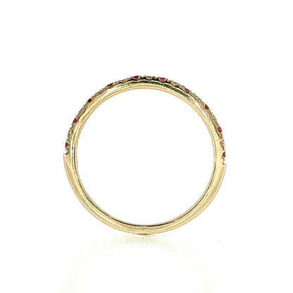 Half-Eternity Diamond & Ruby Wedding Band 14k Yellow Gold