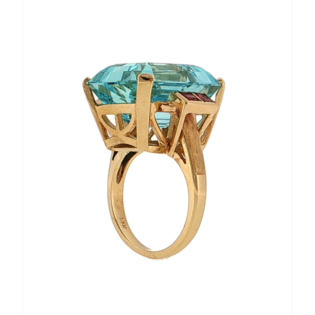 19.16 Vintage Retro Aquamarine & Ruby Cocktail Ring 14k