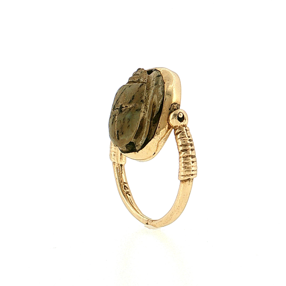 Carved Nutshell Scarab Flip Ring 14k Yellow Gold