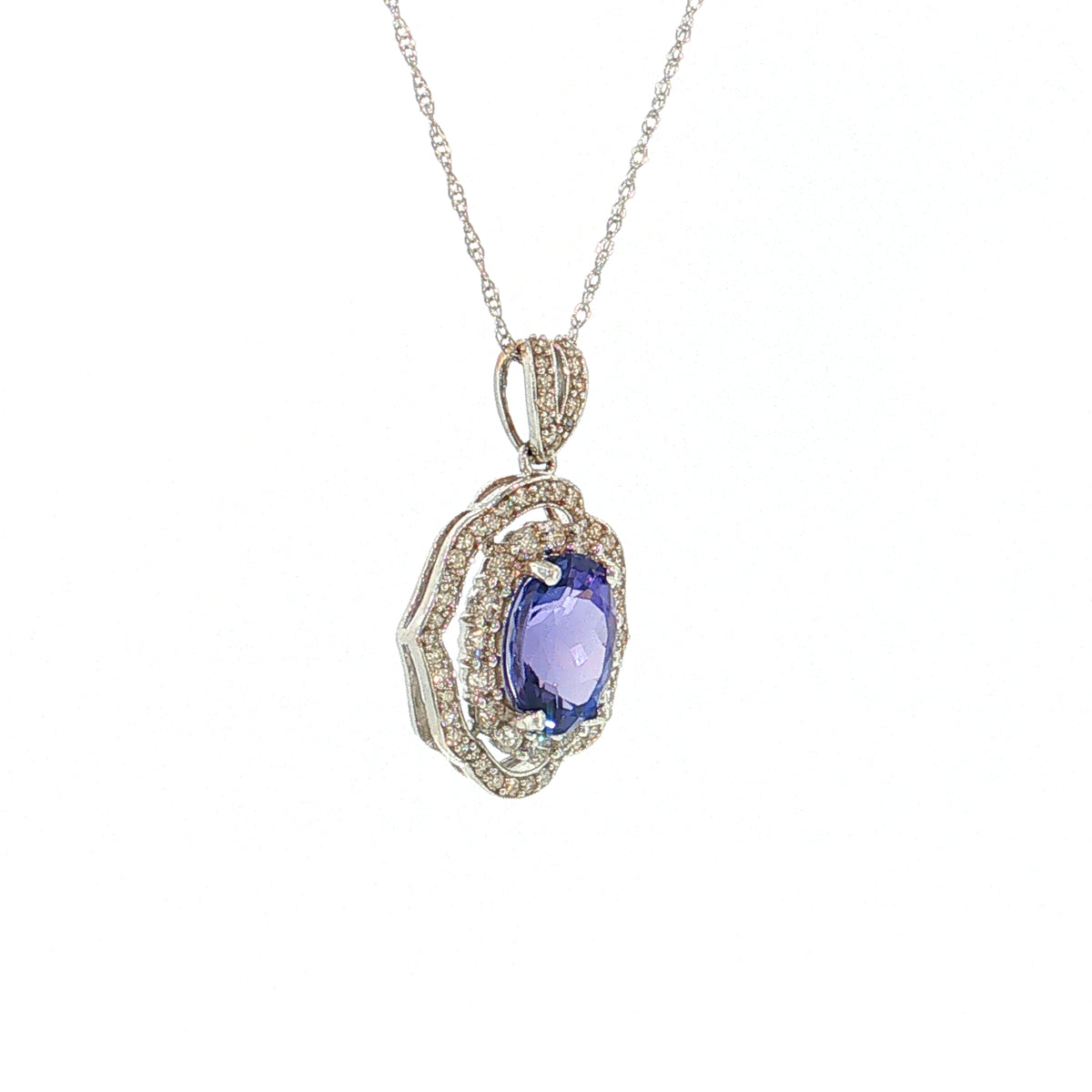 2.51 Oval Tanzanite & Diamond Halo Pendant 14k