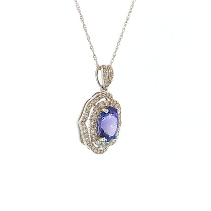 2.51 Oval Tanzanite & Diamond Halo Pendant 14k