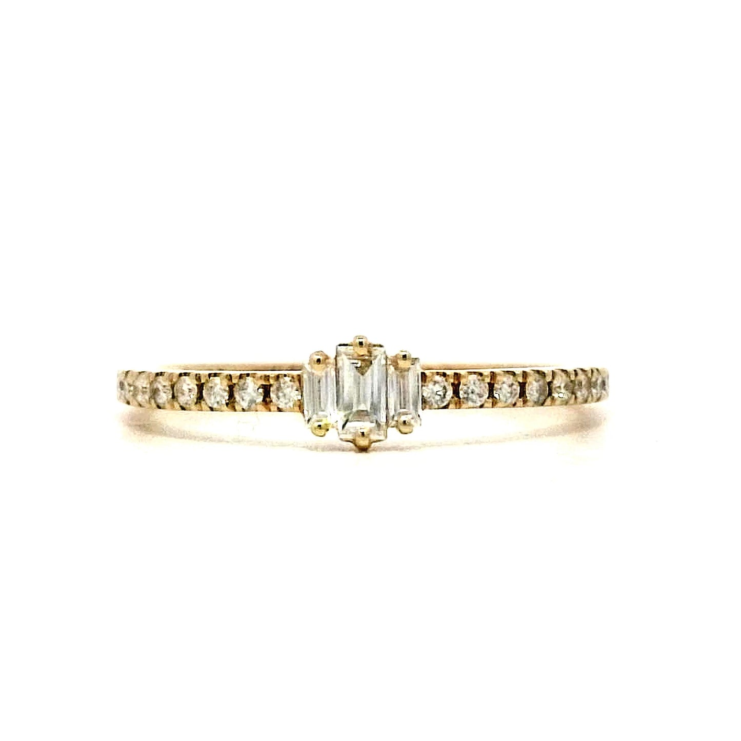 .13 Baguette Three Stone Stacking Ring in 14k Yellow Gold