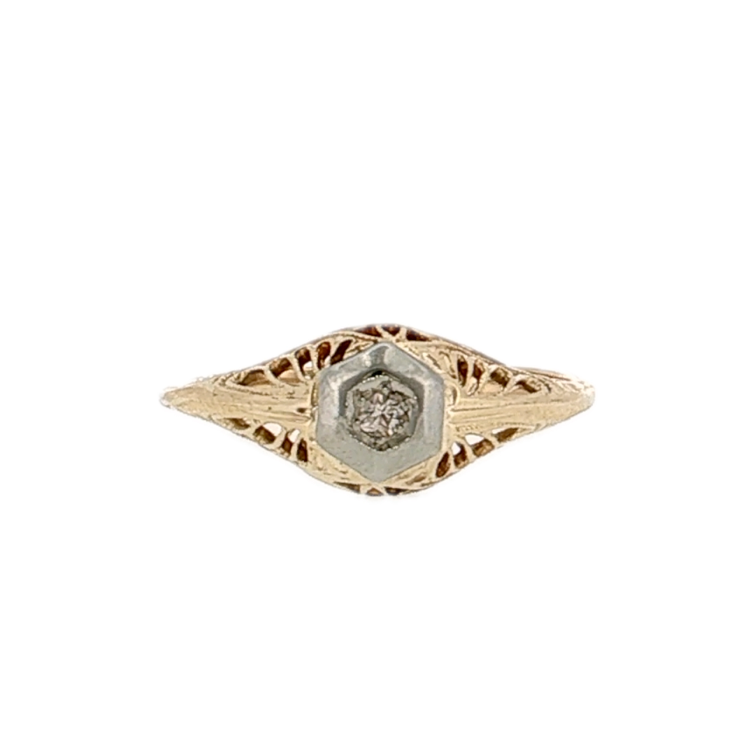.04 Retro Filigree Diamond Engagement Ring Two-Tone 14K - Front