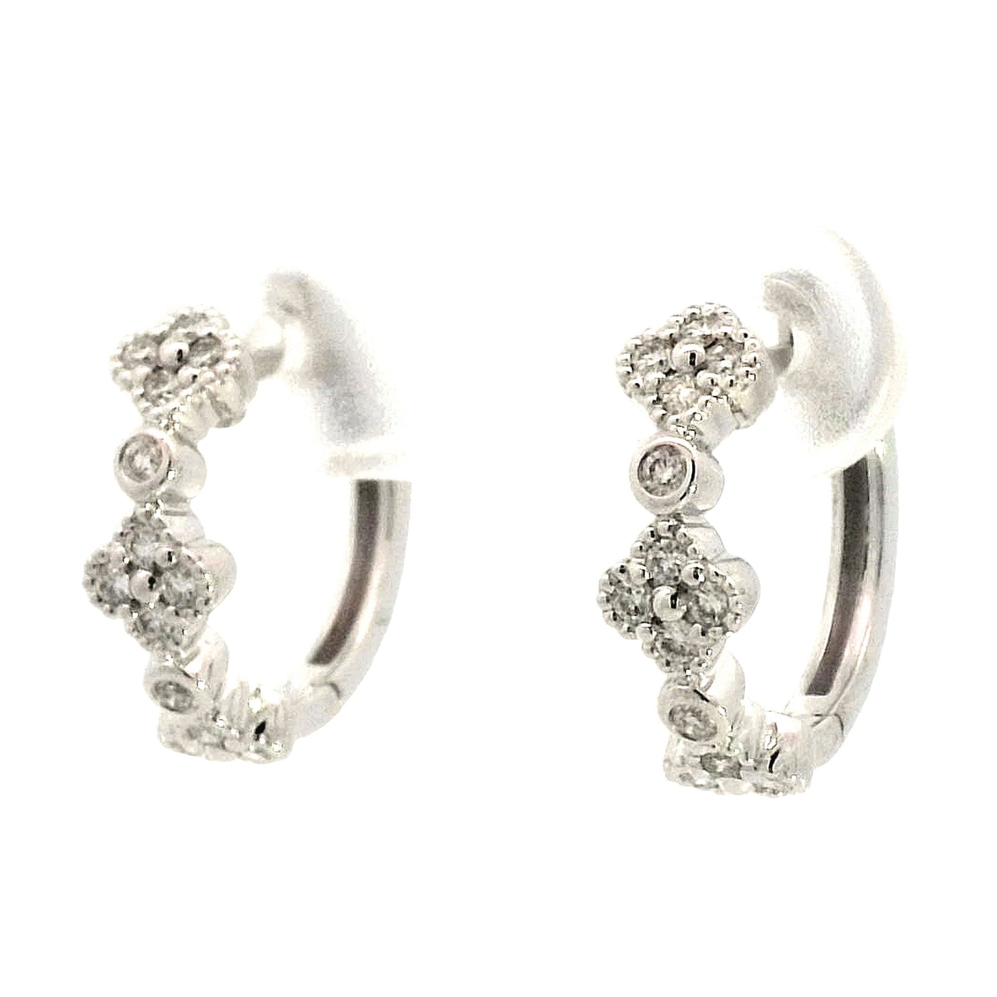 .28 Diamond Cluster Hoop Earrings in 14k White Gold