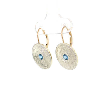 .28 Antique Art Deco Sapphire Drop Earrings Two-Tone 14k