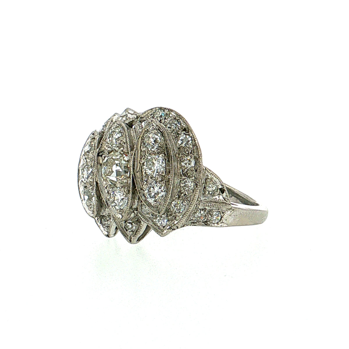 .25 Vintage Old European Diamond Cocktail Ring Palladium