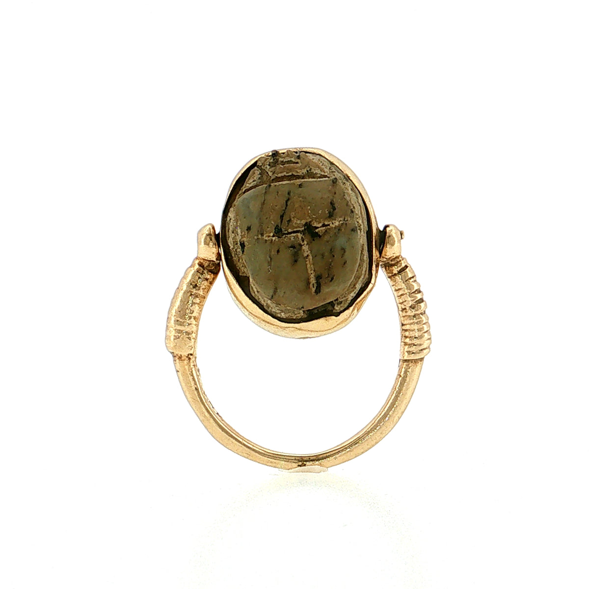 Carved Nutshell Scarab Flip Ring 14k Yellow Gold