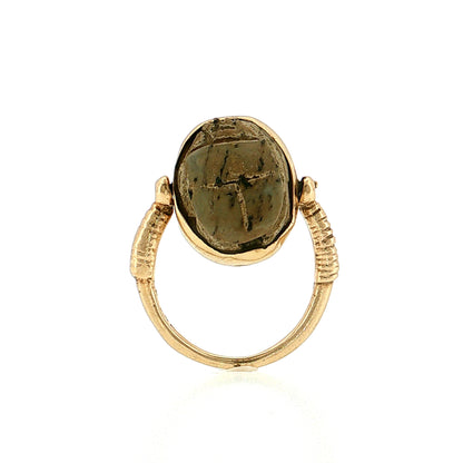 Carved Nutshell Scarab Flip Ring 14k Yellow Gold