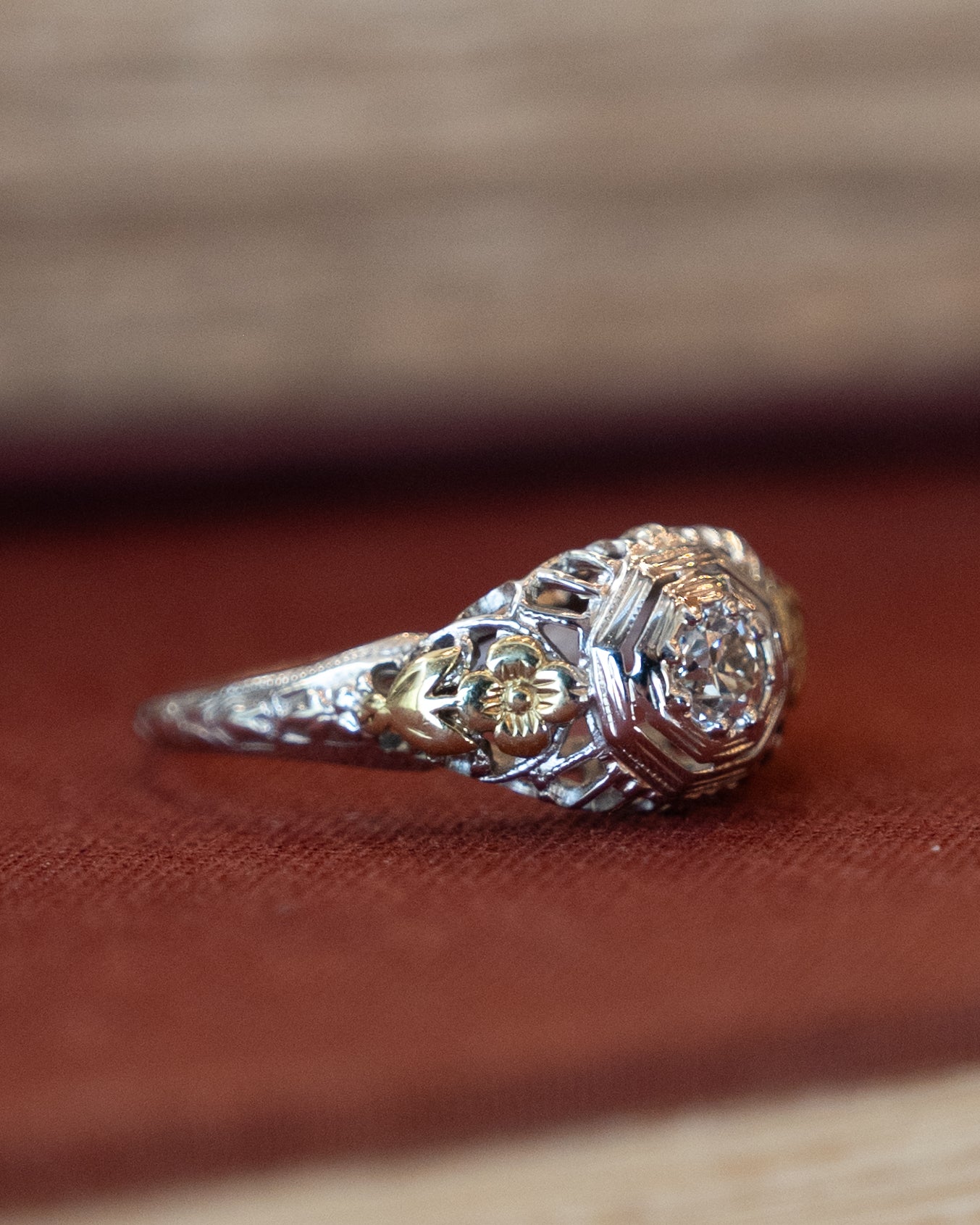 .22 Antique Deco Diamond Filigree Engagement Ring 18k