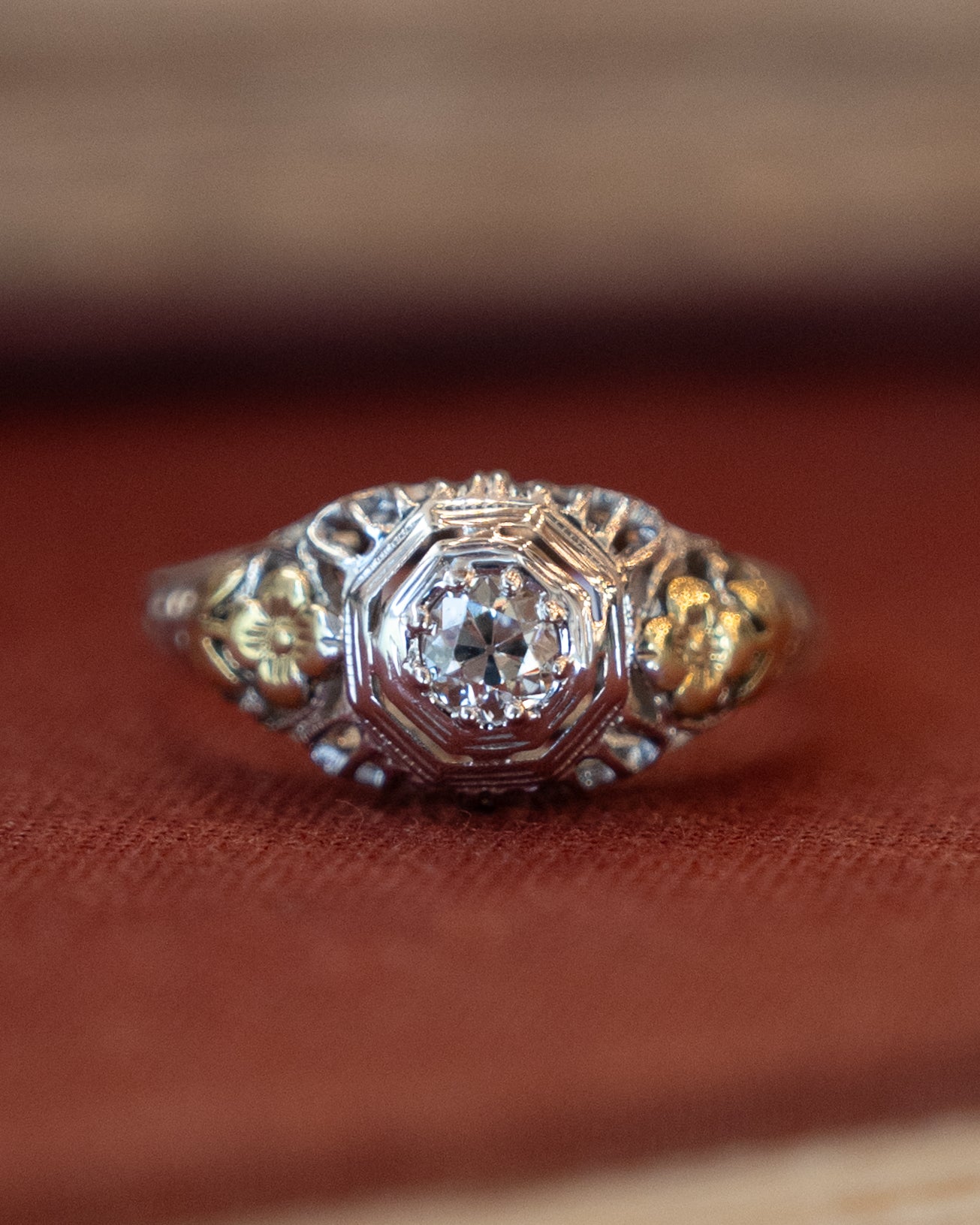 .22 Antique Deco Diamond Filigree Engagement Ring 18k