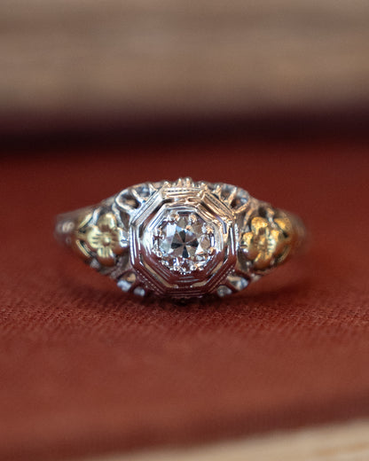 .22 Antique Deco Diamond Filigree Engagement Ring 18k