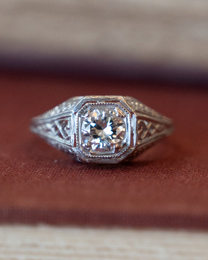 .65 Antique 1920s Diamond Engagement Ring 18k