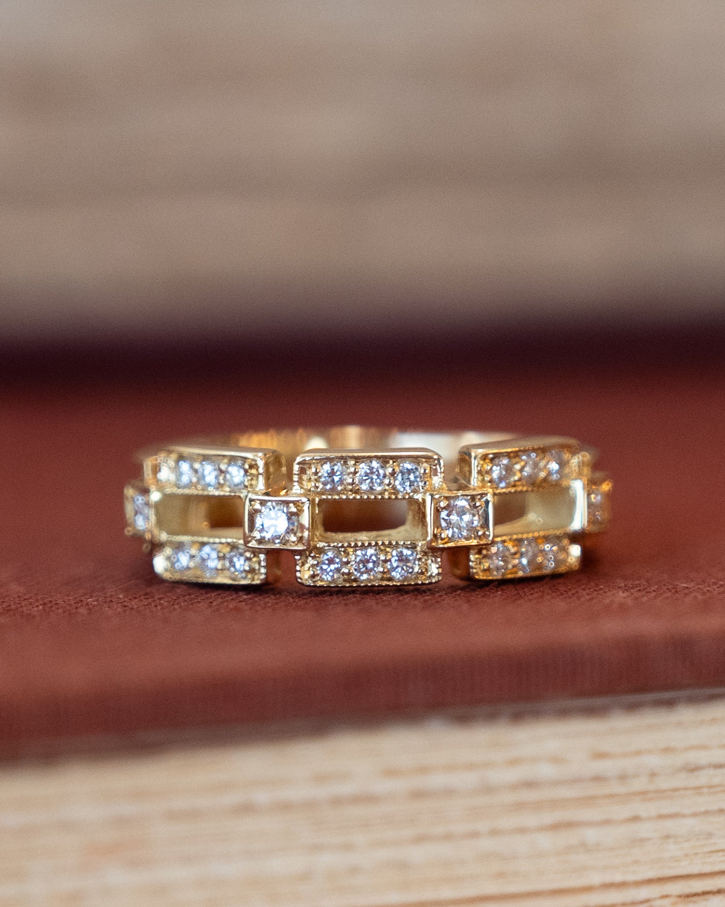 .34 Diamond Chain Link Ring 18k Yellow Gold