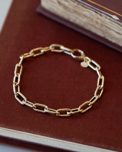 7" Elongated Oval Link Charm Bracelet 14k