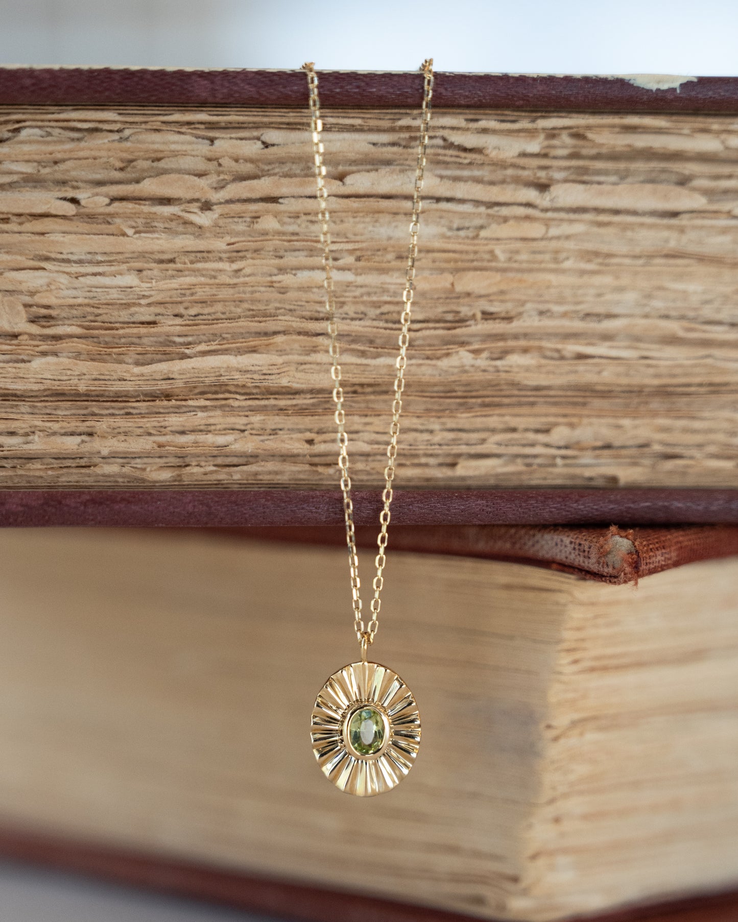 .10 Bezel Peridot Pendant Necklace 14k Yellow Gold