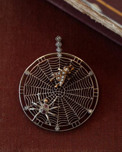 Antique Edwardian Spider Web Pendant 14k/Sterling Silver