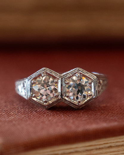 1.10 Antique Toi Et Moi Engagement Ring 18k White Gold