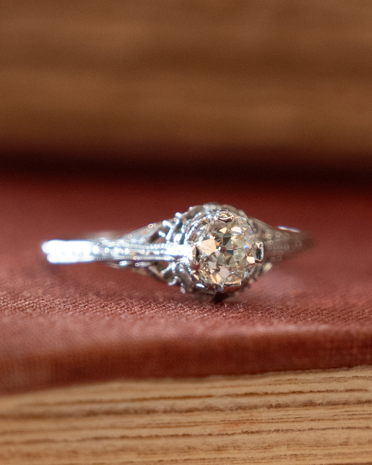 .47 Antique Old Mine Diamond Engagement Ring 18k
