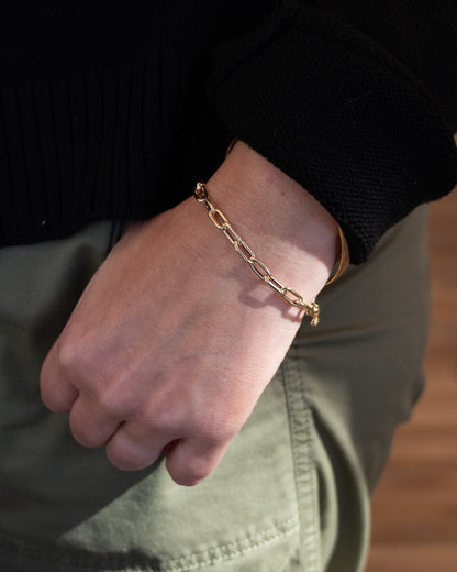 7" Elongated Oval Link Charm Bracelet 14k