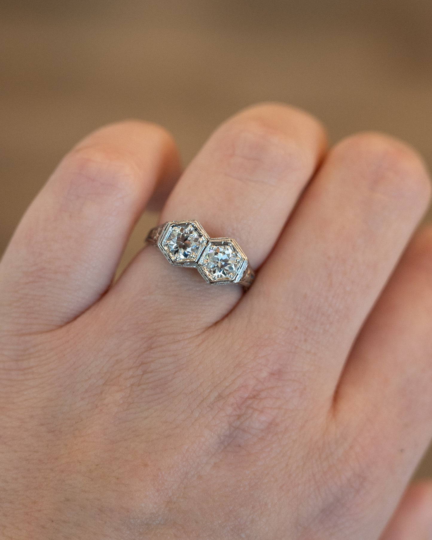 1.10 Antique Toi Et Moi Engagement Ring 18k White Gold