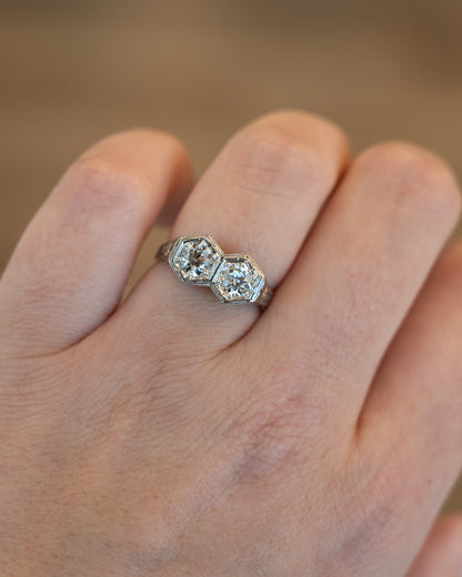 1.10 Antique Toi Et Moi Engagement Ring 18k White Gold