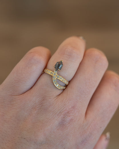 1.08 Hexagon Diamond Snake Ring 18k Yellow Gold