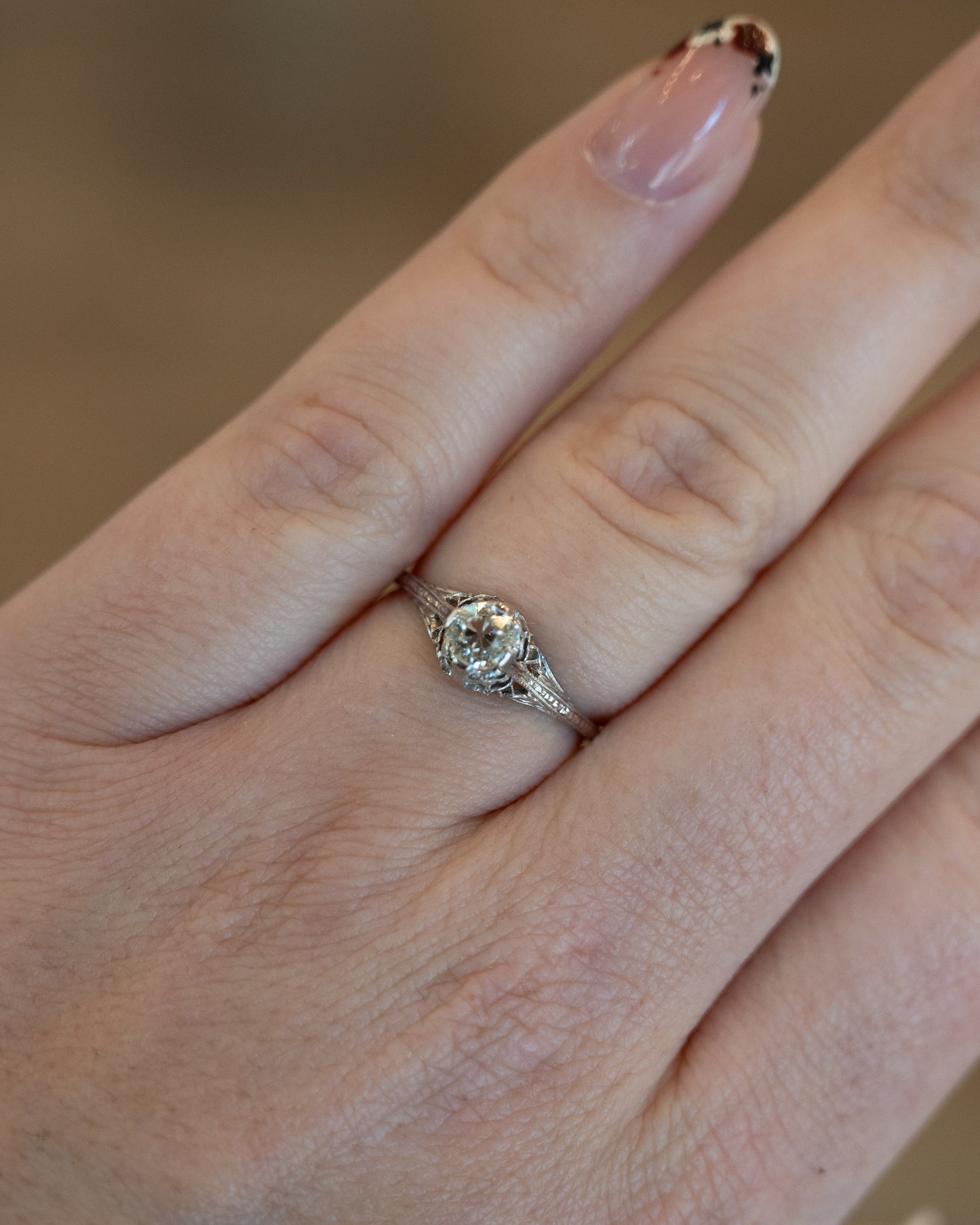 .47 Antique Old Mine Diamond Engagement Ring 18k