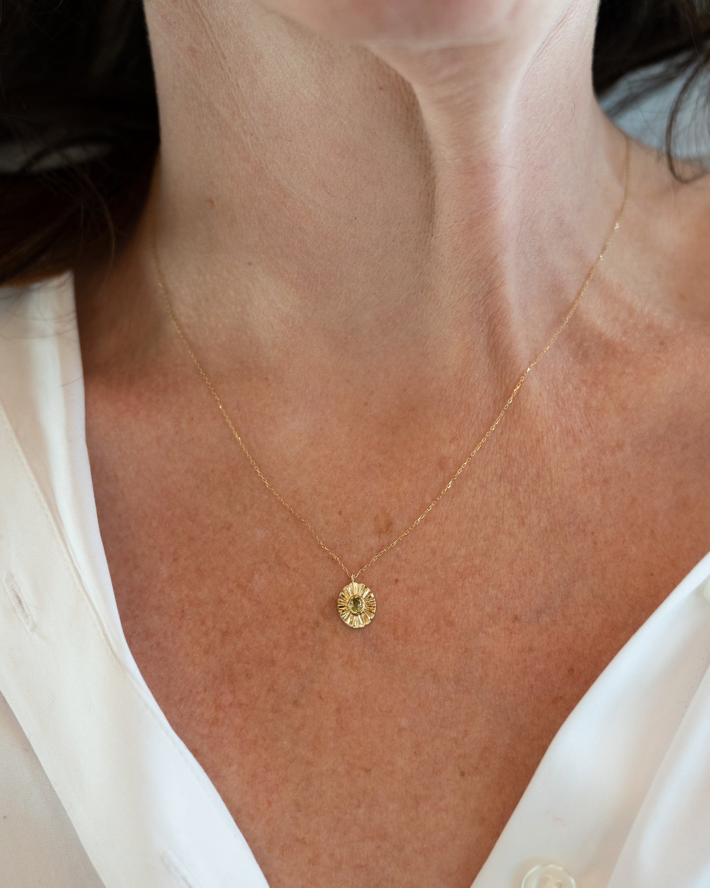 .10 Bezel Peridot Pendant Necklace 14k Yellow Gold