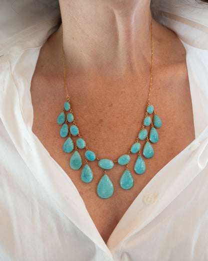 Pear & Cabochon Turquoise Statement Necklace in 14/18k