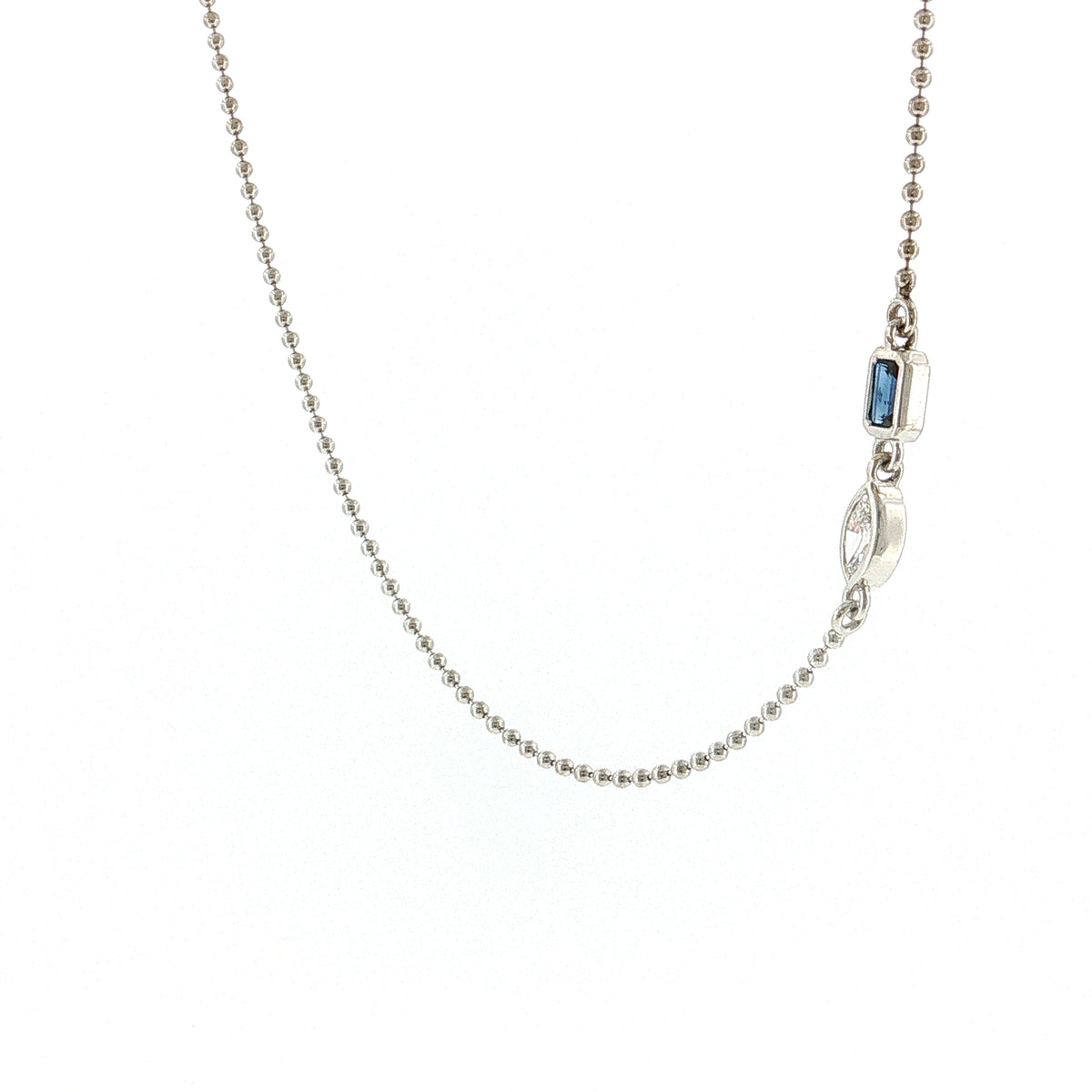 Marquise Diamond & Sapphire Pendant Necklace 14k White Gold