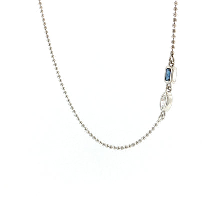 Marquise Diamond & Sapphire Pendant Necklace 14k White Gold