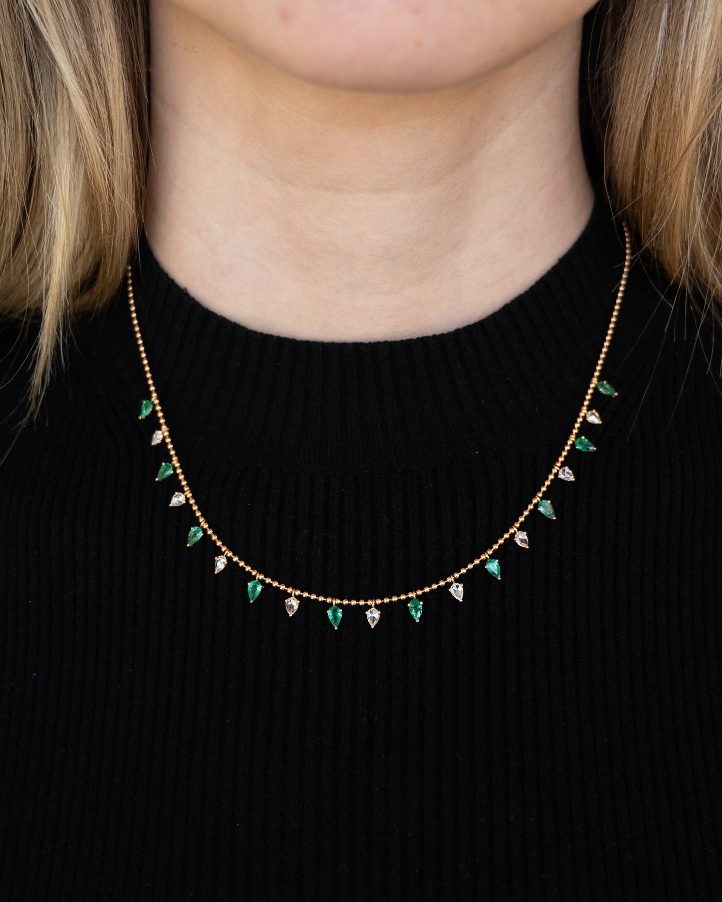 1.80 Pear Emerald & Rose Diamond Necklace 18k