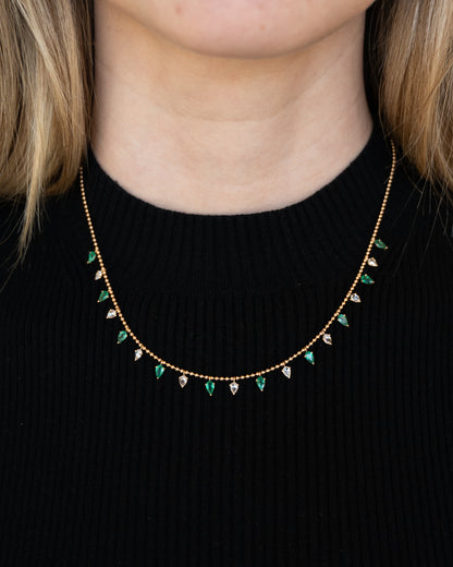 1.80 Pear Emerald & Rose Diamond Necklace 18k
