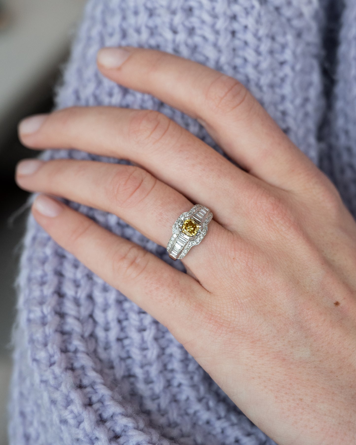 .76 Fancy Yellow Diamond Engagement Ring Platinum