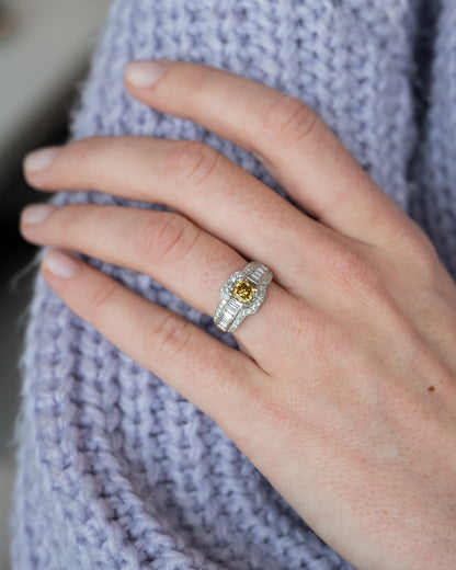 .76 Fancy Yellow Diamond Engagement Ring Platinum